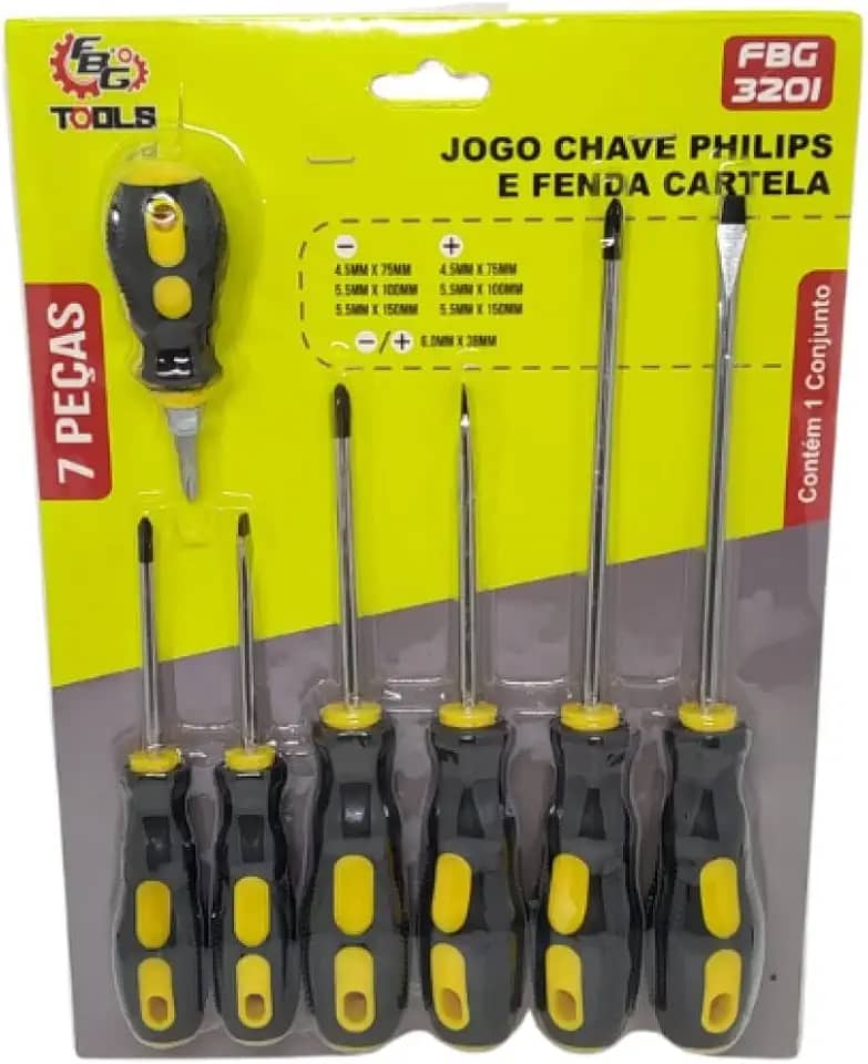 Kit Chave De Fenda E Philips 7 Unidades - Cabo Emborrachado e Cabeças Magneticas