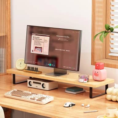 Suporte de Monitor Madeira, Base Monitor para Mesa Gamer com Organização de Escritório, Fácil Instalação, 40 * 20 cm, Cor natural da madeira