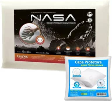 Kit Travesseiro Nasa X Antialérgico Antiácaro Original Viscoelástico Macio Confortável Duoflex + Capa Protetora impermeável com Zíper