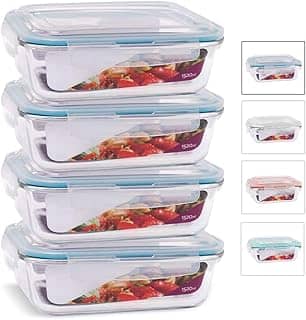 KIT 4 Potes de Vidro Retangular com Tampa Hermética 1520ml Cor:Azul (QH)