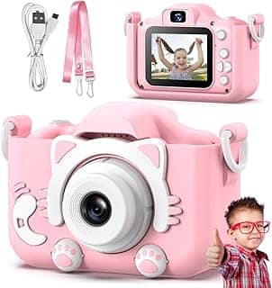 Máquina Fotográfica Infantil Câmera Digital Filma HD com Jogos Divertidos Portátil Gatinho Fofa Recarregável (Rosa Gatinho)