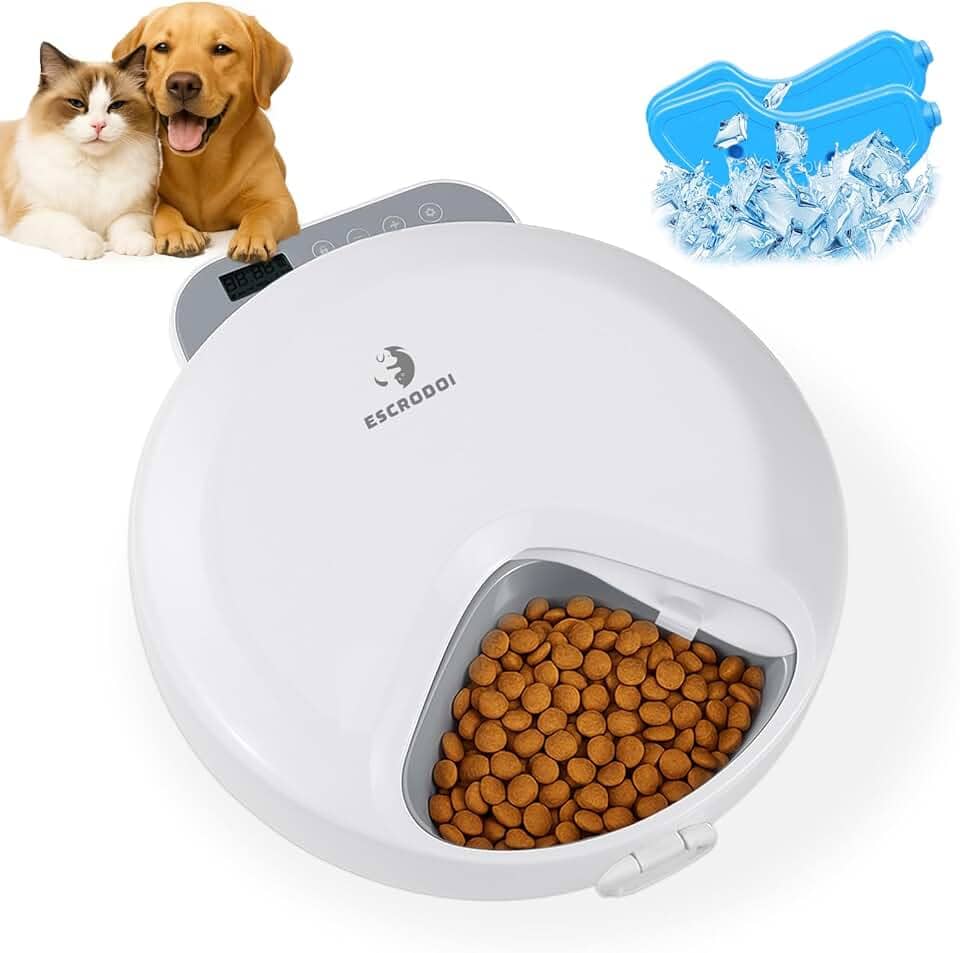 Alimentador Automático Pet, 4 Refeições Comedouro Automatico para Gatos e Bandeja de Gelo, Comida Fresca e Úmida, Painel de Controle Visualizável, Alimentação Programada