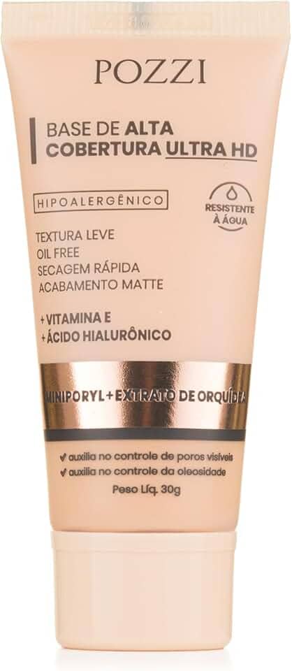 Base Líquida Matte Natural, Alta Cobertura, Resistente à Água, Textura Fina, Longa Duração, 30ml