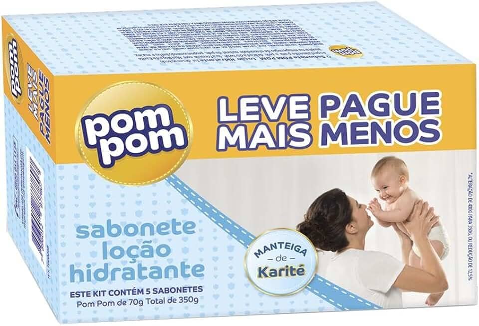 Kit Sabonete em Barra Pom Pom Loção Hidratante com 5 unidades de 70g cada