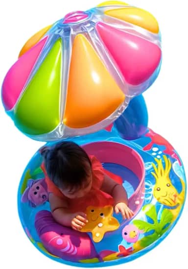 Boia Infantil Inflável com Sombra – Modelo Cogumelo, Proteção Solar e Assento Ergonômico