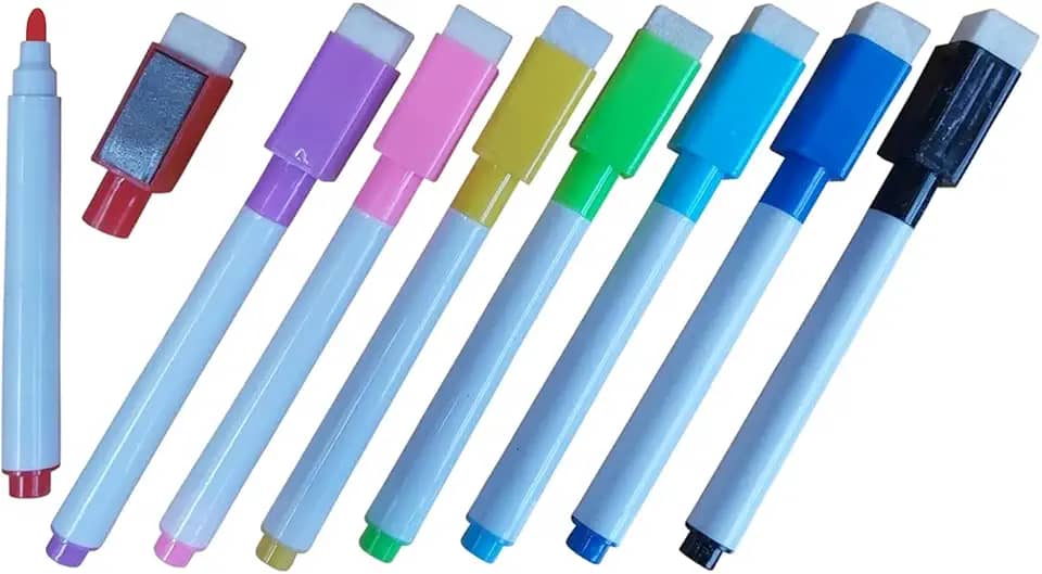 8 Canetas Coloridas para Quadro Branco com Apagador e Imã Cor:Colorido