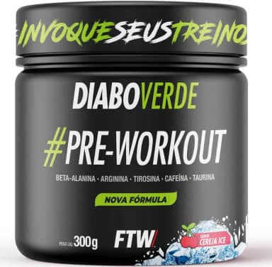 FTW Pré-Treino Diabo Verde em Pó com Cafeína, Aminoácidos Beta‑Alanina e Arginina para Treinos e Atividades Físicas - Pote 300 g (Cereja Ice)