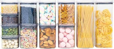 Kit 12 Potes Herméticos Acrílico Quadrado Empilháveis, Tampa de Vedação Silicone, Porta Alimentos e Mantimentos, Armário Cozinha Despensa