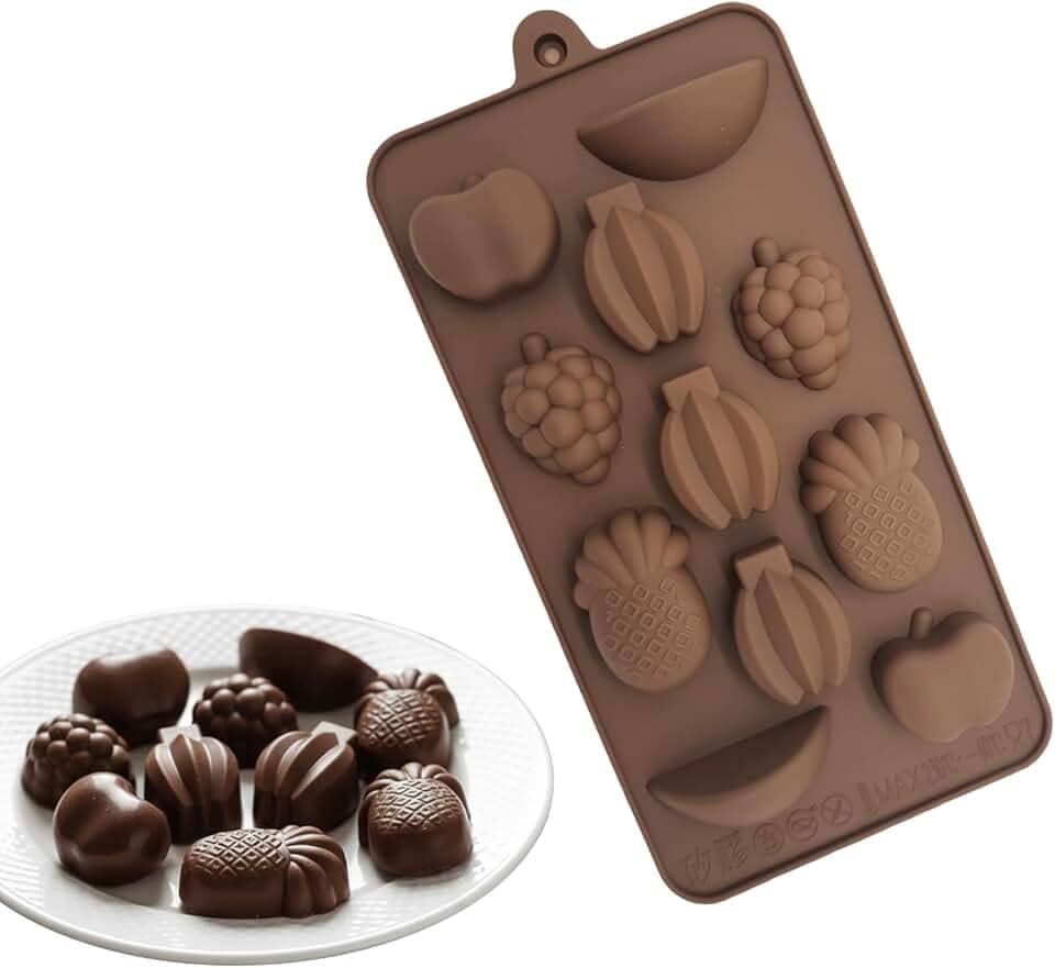 Molde de Silicone Frutas Banana Abacaxi Chocolate Bombom Forma 11 Cavidades Doces Gelatina Resina