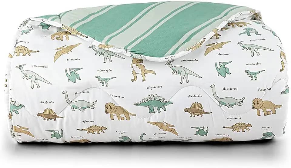 Edredom Cobertor Lutti Solteiro Infantil Dupla Face 200 Fios Dinossauro Verde