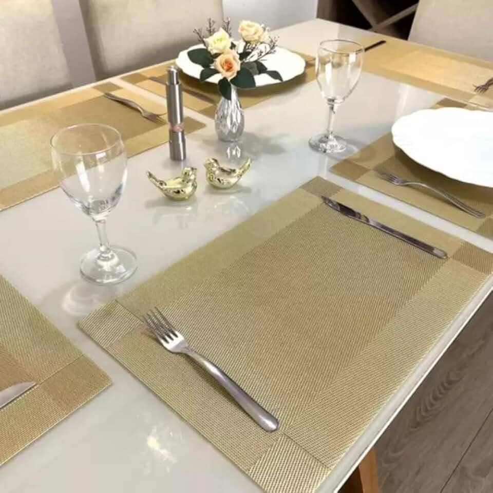 Kit 6 Peças Jogo Americano Retangular - Sousplat para Mesa Posta - Jogo Americano Elegante para Jantar, Almoço e Café - Lavável e Resistente - Shop100 (Dourado)