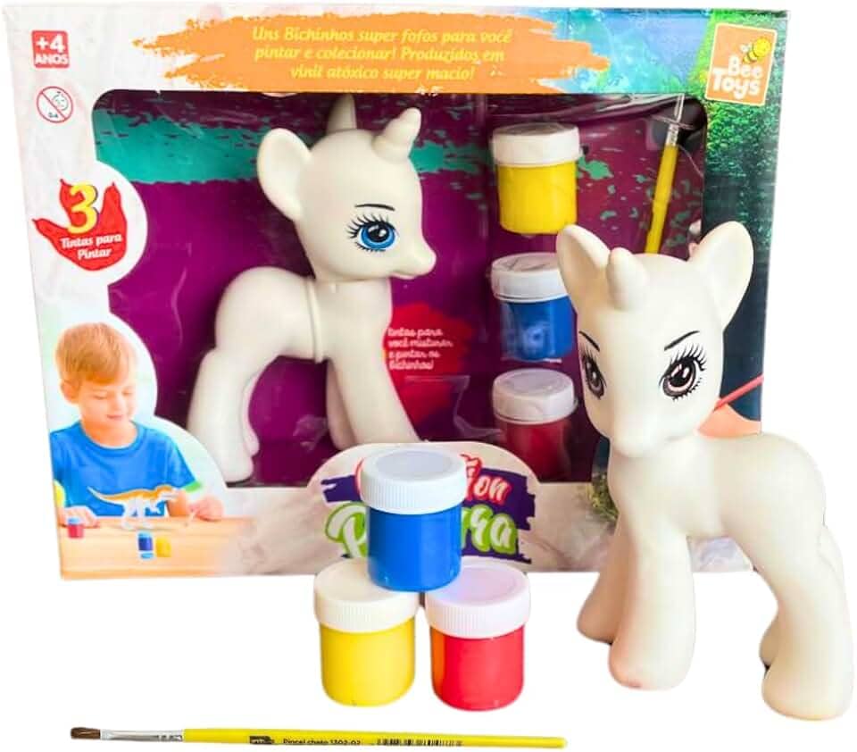 Brinquedo Unicórnio Para Pintura Lavável De Vinil Macio Com Tintas e Pincel Criativo Para Crianças