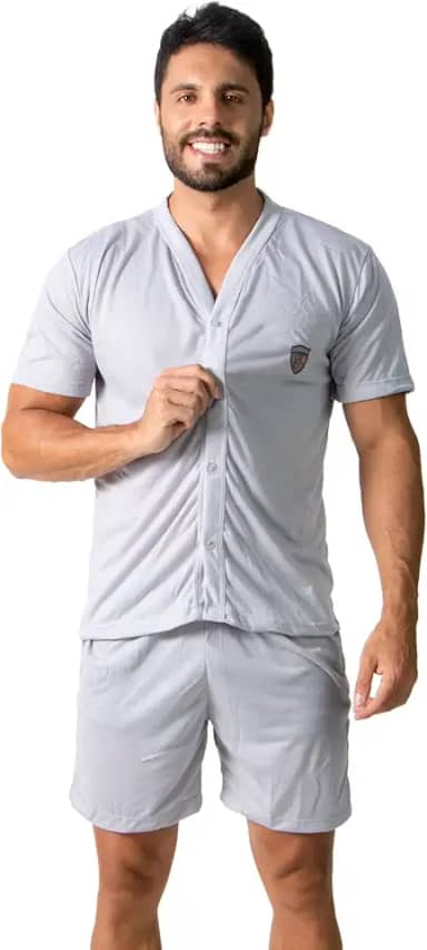 Pijama Manga Curta Aberto Com Botão Masculino Conforto