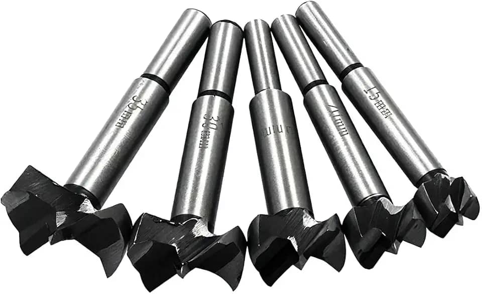 Kit com 5 Brocas Forstner para Madeira 15, 20, 25, 30, 35mm - Fresas para Dobradiças e Fechaduras - Cabimento Redondo para Furadeira