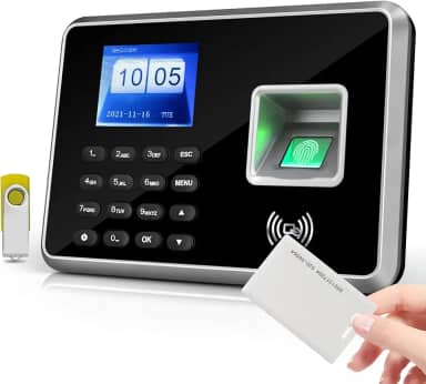 Bisofice Relógio De Ponto Biométrico Bisofice, Máquina Controle Para Funcionários Com Suporte 1000 Unidades, Reconhecimento Impressão Digital/Senha/Cartão Identificação, Sistema 5 Idiomas, Porta Usb
