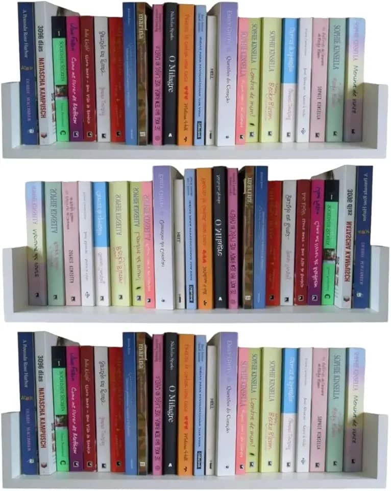 3 Prateleiras 60cm x 20cm x 11,5cm para livros e decoração - MDF Branco
