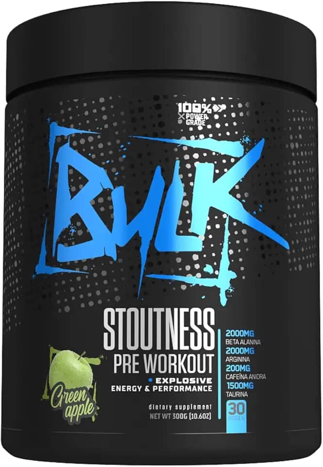 Pré Treino Stoutness 300g Suplemento Em Pó Fórmula Exclusiva Com Beta Alanina Taurina Cafeína Arginina Bulk Nutrition Sabor Sabor Maçã Verde ou Frutas (Maçã Verde, 300g)