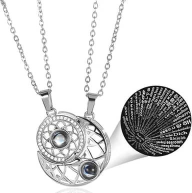 Colar De Casal Lua E Sol Para Namorados Magnético Que Se Completam Eu Te Amo Em 100 Idiomas Compromisso Namoradas