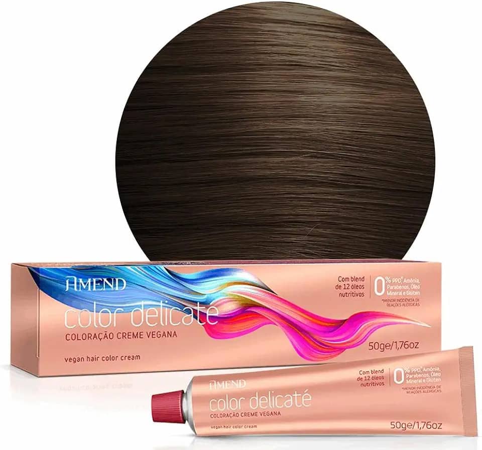 Coloração Amend Color Delicaté, 50g, Livre De Gluten, Parabenos E Óleo Mineral, Livre De Ppd* E Amônia, Hipoalergênica E Demartologicamente Testada, Proteção Contra O Ressecamento, Nutrição Avançada E Controle Do Frizz (6.0 Louro Escuro)
