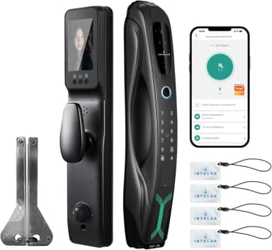 7 em 1 WIFI Fechadura Digital, Fechadura Eletronica com Camera, Reconhecimento facial 3D + Intercomunicador de Vídeo + Olho Mágico de 4 Polegadas