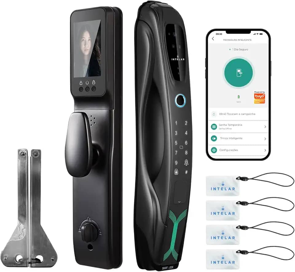 7 em 1 WIFI Fechadura Digital, Fechadura Eletronica com Camera, Reconhecimento facial 3D + Intercomunicador de Vídeo + Olho Mágico de 4 Polegadas