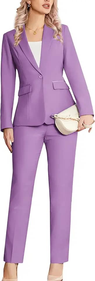 Conjunto feminino de 2 peças com lapela entalhada com um botão, ajuste justo, negócios, escritório, smoking, calça blazer