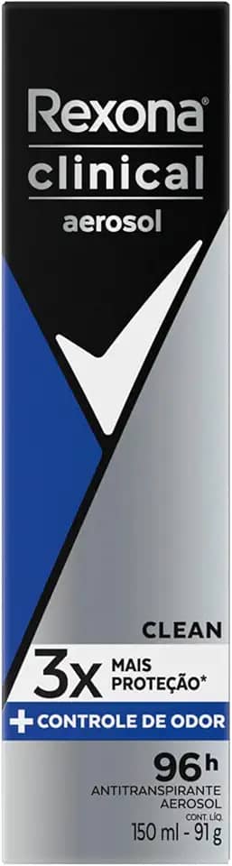 Rexona Antitranspirante Aerossol Men Clinical Clean 150ml (A embalagem pode variar)