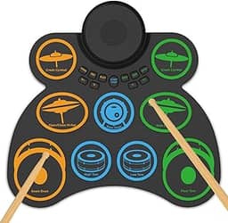 ANVAR Conjunto de Bateria Eletrônica Portátil com 9 Pads, Duplo Alto-Falante, 4 Horas de Bateria, MIDI e Conexão para Jogos - Presente Musical Perfeito para Iniciantes e Crianças