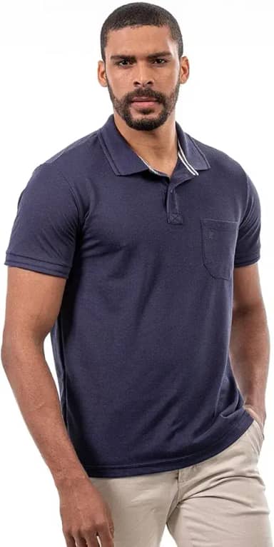 Polo Masculina Bolso Manga Curta Piquet Algodão Conforto Estilo Casual Resistente