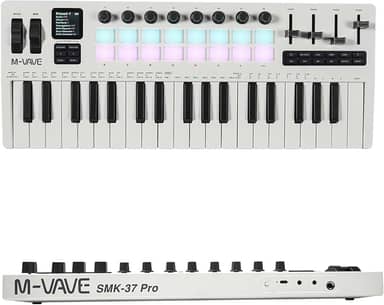 M-VAVE VEDO Teclado MIDI 37 Teclas Sensíveis com Sintetizador DX-7 FM Integrado, Pads RGB, Arpeggiator, Sequenciador, Conexão USB e Bluetooth para Produção Musical, Home Studio e Performances ao Vivo