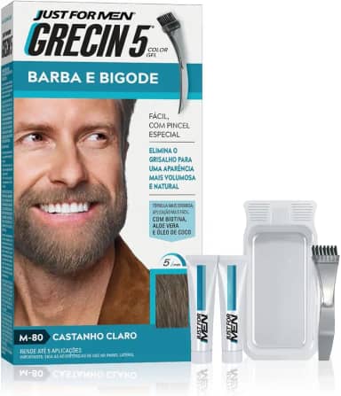 Just For Men Grecin 5 Color Gel, Tonalizante que Elimina o Grisalho, Ideal para Barba e Bigode, Cor M80, Castanho Claro, 28g
