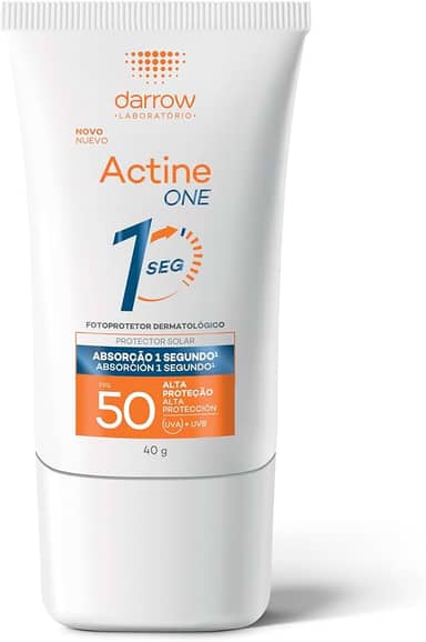 Darrow Actine One Protetor Solar Facial FPS50 Sem Cor com Tecnologia One e Ácido Hialurônico Biomimético que Hidrata, Tem Absorção em 1 Segundo e Acabamento Invisível, 40g
