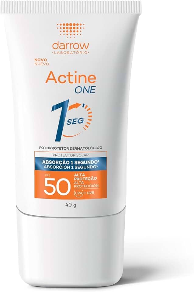 Darrow Actine One Protetor Solar Facial FPS50 Sem Cor com Tecnologia One e Ácido Hialurônico Biomimético que Hidrata, Tem Absorção em 1 Segundo e Acabamento Invisível, 40g