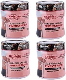 Kit Com 04 Creme Para Massagem Pimenta Negra 200g cada Rhenuks - Ajuda Eliminar Gordura Localizada, Estrias e Celulites