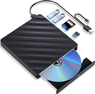 Unidade Blu Ray externa 5 em 1, leitor de Blu-ray portátil com USB 3.0 Tipo-C, gravador de CD DVD 3D Blu Ray com porta SD/TF, unidade Blu Ray compatível com Windows Laptop Desktop (versão original)