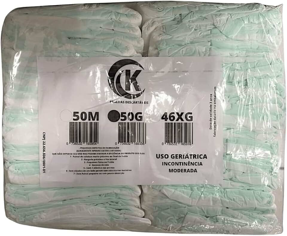 Fralda Geriátrica Adulto Segunda Linha Com 50 Unidades Tamanho M G XG Incontinência Moderada (Grande)