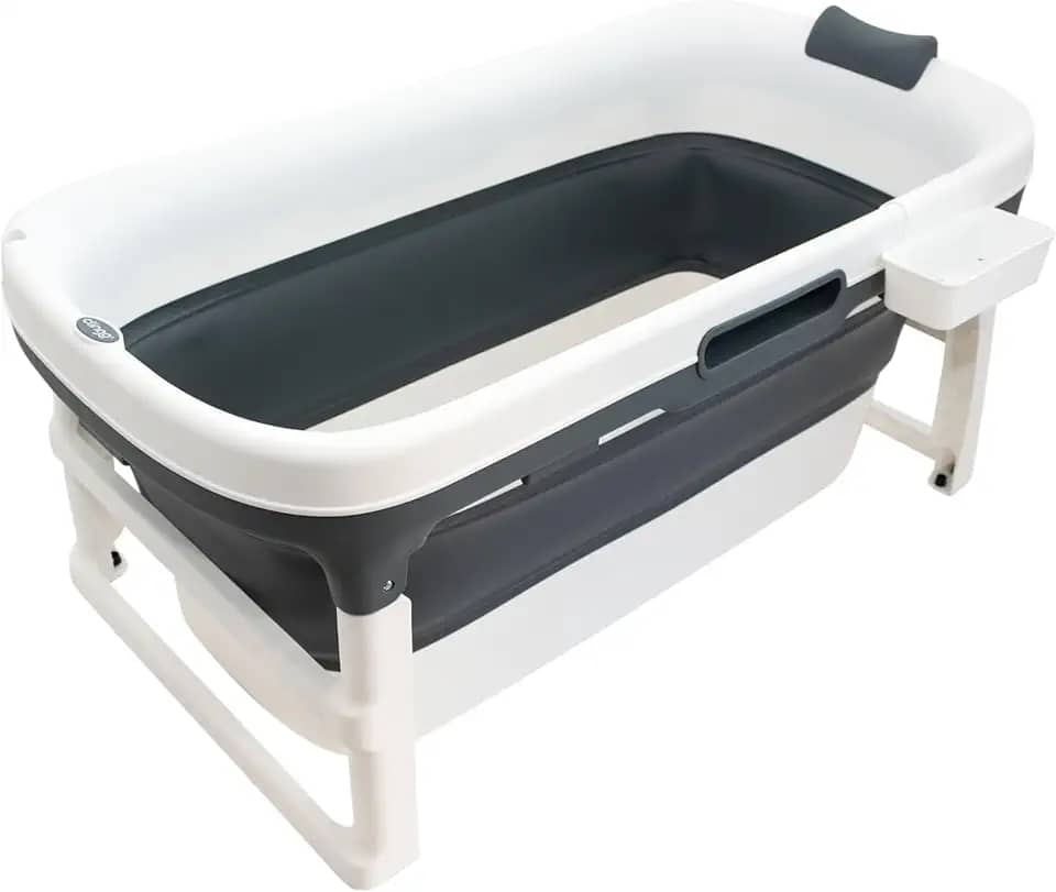 Clingo Banheira Portátil e Dobrável Extra Grande, Cinza e Branco