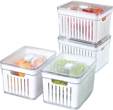 Kit 4 Organizadores Geladeira Armário Cozinha 2,2 e 5 Litros Alimentos Vegetais Caixa Plástica para Legumes, Saladas (3,8 LITROS)