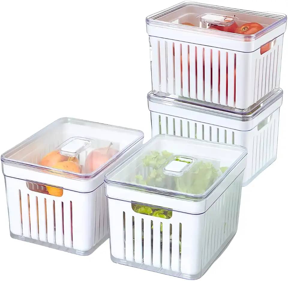 Kit 4 Organizadores Geladeira Armário Cozinha 2,2 e 5 Litros Alimentos Vegetais Caixa Plástica para Legumes, Saladas (3,8 LITROS)