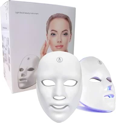Máscara de Terapia LED, 7 Cores, para Tratamento Facial, Uso Doméstico e Viagem