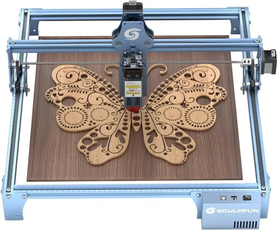 SCULPFUN S9 Máquina de Gravação a Laser 90W, Corte a Laser CNC, Gravação de Alta Precisão, Corte de Madeira de 15 mm, 410x420mm Área de Gravação