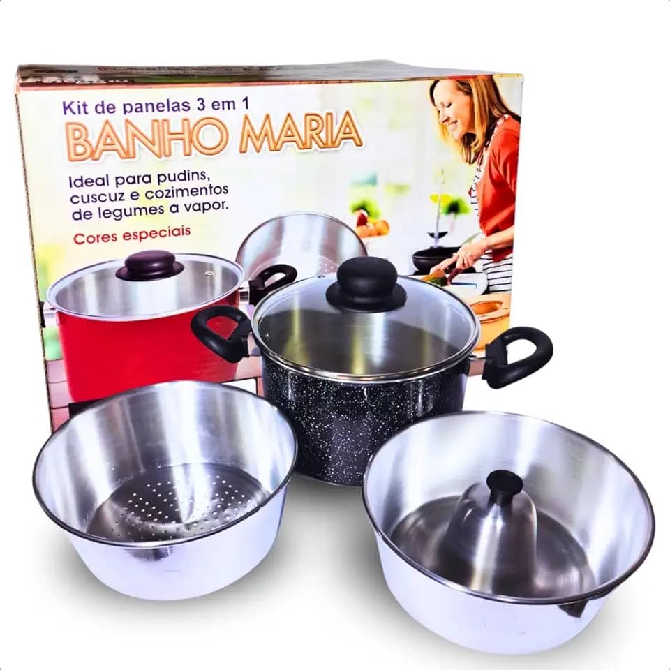 Panela Banho Maria 3 em 1 Aluminio Forma Pudim Cuscuz e Cozimento de Legumes a Vapor Vieggio