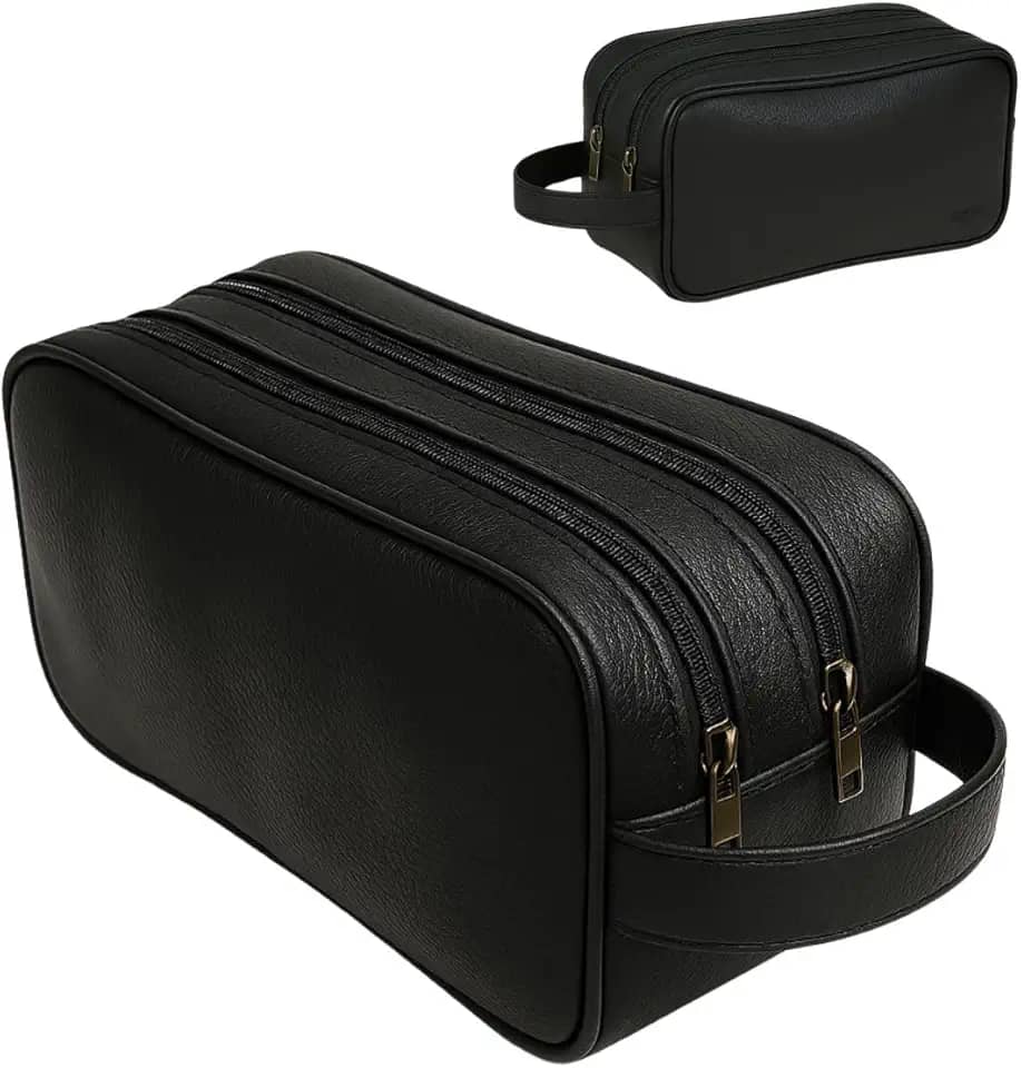 Necessaire Masculina Couro Legítimo Grande bolsa porta objeto viagem Organizador MONOLO (Preto)