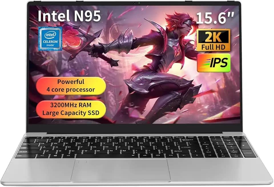 Laptop para jogos de 15,6 polegadas FHD, Intel N95 Turbo Boost 3,4 GHz, DDR4 de 16 GB + SSD de 512 GB, teclado RGB retroiluminado e desbloqueio de impressão digital, laptop Windows 11 Pro