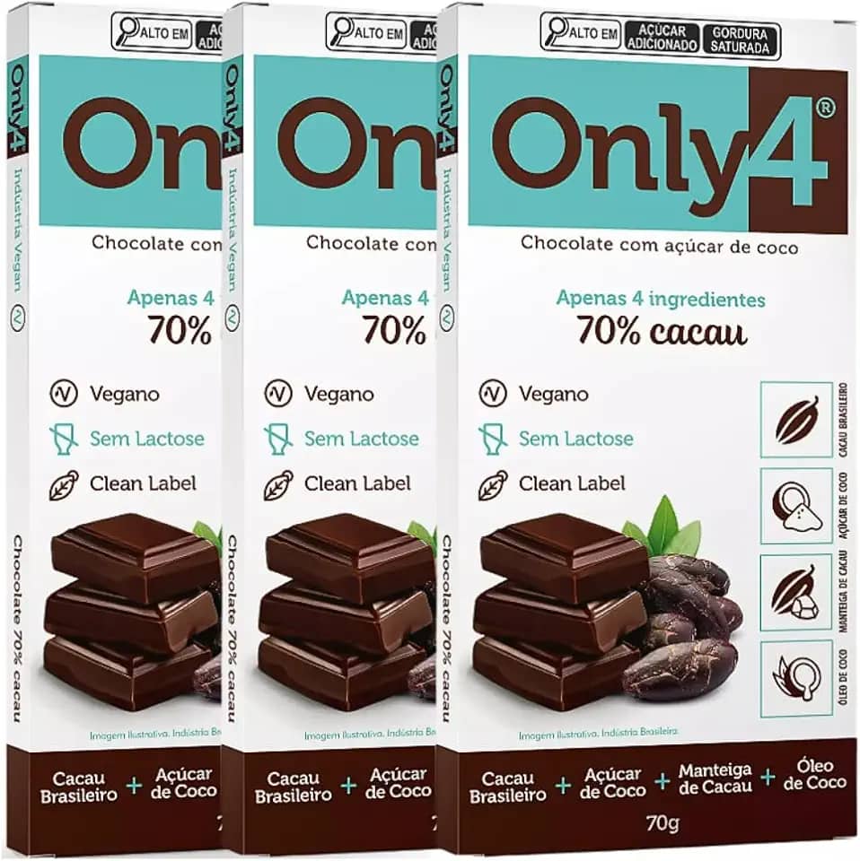 Kit com 3 Tabletes de Chocolate 70% Cacau de 70g cada - Only4