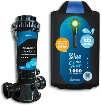 KIT Gerador de Ozônio Blue Star 1000 e Dosador de Cloro Piscina até 25.000 Litros