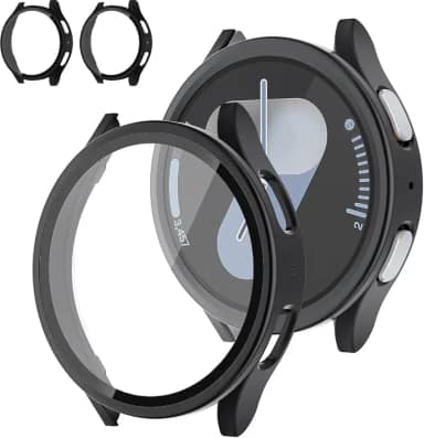 [2+2] Pacote para Samsung Galaxy Watch 6 Capa protetora de tela acessórios de 44 mm, capa antiderrapante ultrafina resistente a arranhões com vidro temperado para Galaxy Watch 6, conjunto de capa