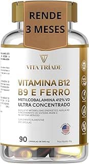 Vitamina b12 Metilcobalamina 412% 9,9mcg + Acido Fólico 150% + ferro 100% - 90 Cáps - Vita Tríade