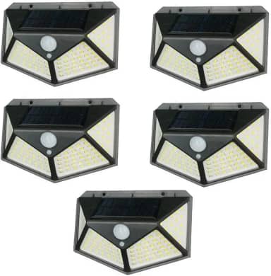 Kit 5 Luminária Energia Solar Parede 100 Led Sensor Presença 3 Funções Lampada