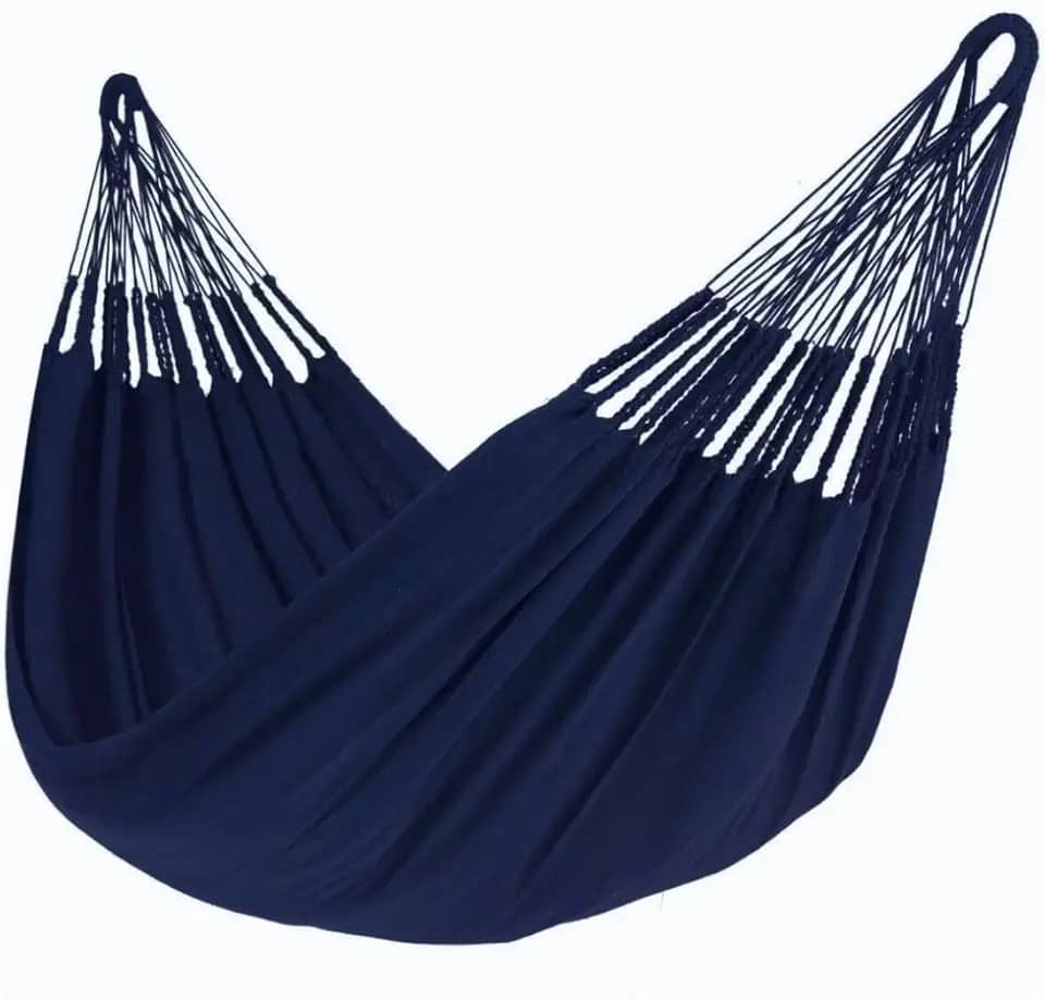 Rede De Descanso Dormir Balanço Casal Jeans Reforçada Grande 3,6 Metros - Ideal Para Camping, Hotel, Praia, Acampamento, Jardim, Varando, Sítio, Chárcara, Apartamento, Viagem, Fazenda (Azul)